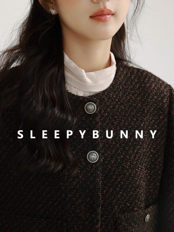 スリーピーラビット[パリバゲット] 気質ラウンドネック シャネル風ツイード編み込みショートジャケット レディース 秋冬トップス