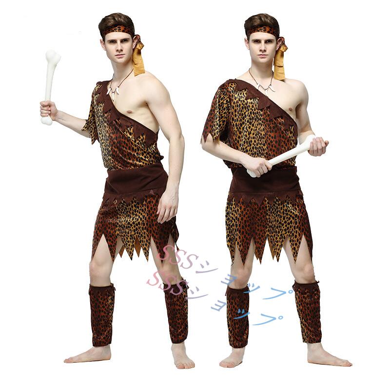 男性と女性のための原始的なハロウィーンのコスプレ衣装,インド,ヒョウの皮,先住民のアフリカのダンス衣装,ハンターの服 演出服 ダンス衣装 動物 可愛い イベント 舞台衣装116