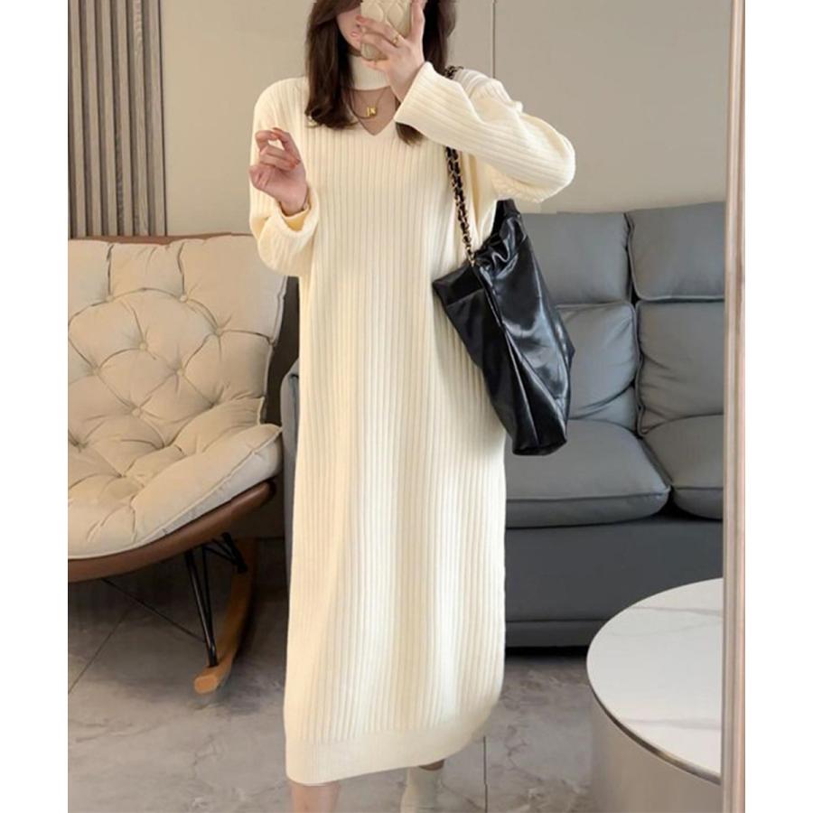 リブニットワンピース ロング丈 vネック 4,824円