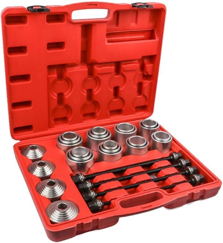 プルスリーブキット ブッシュ ベアリング 除去 取り外しツール マウント 28点セット 赤(レッド)