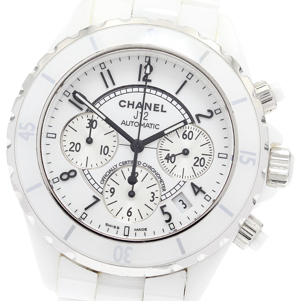 シャネル CHANEL H1007 J12 白セラミック デイト クロノグラフ 自動巻き メンズ 保証書付き_880330【中古】