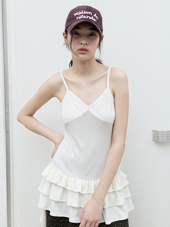 RUFFLE SLEEVELESS T-SHIRT WHITE