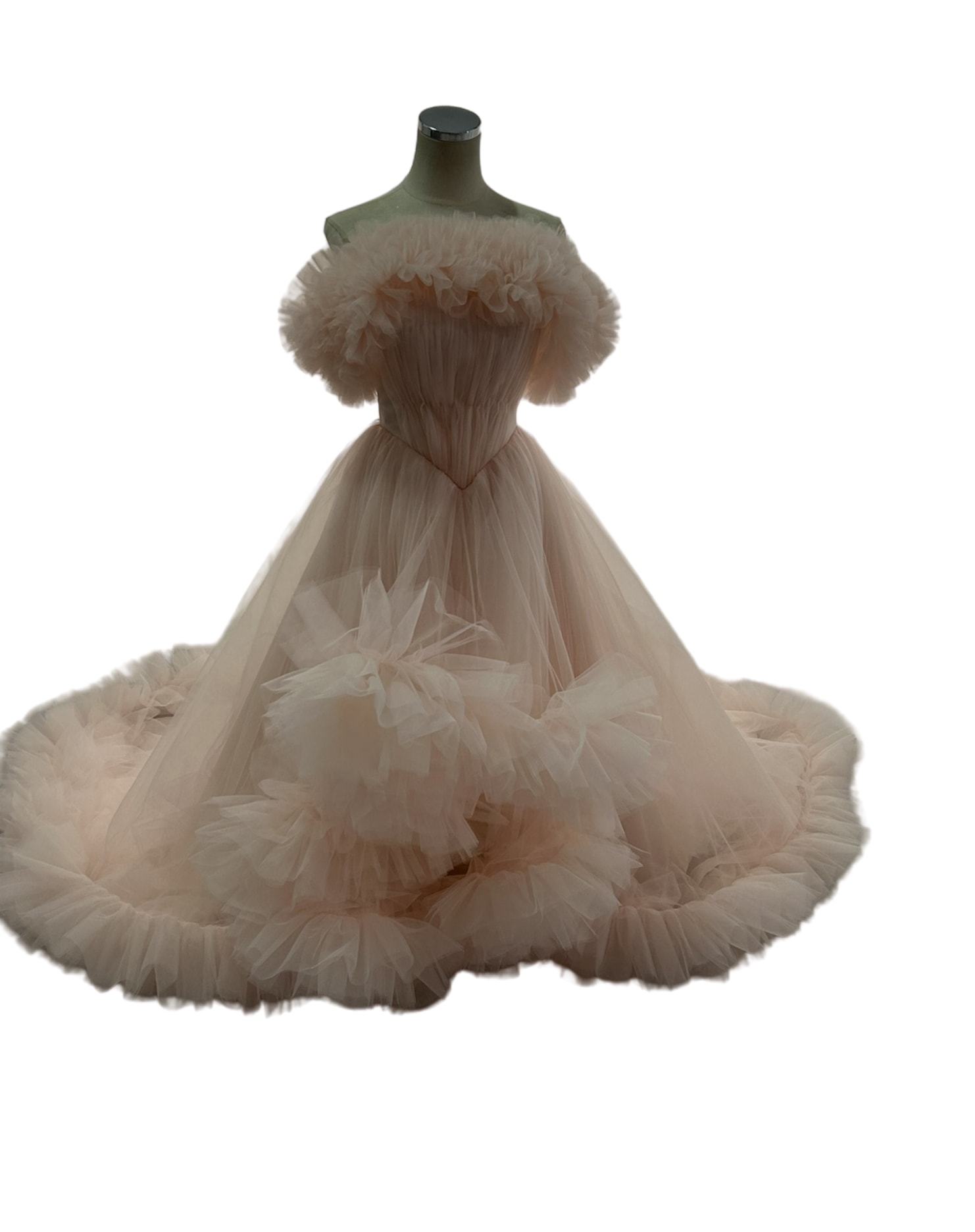 人気上昇！薄ピンク カラードレス オフショルダー ラッフルフリル フィッシュテール 花嫁 可愛い