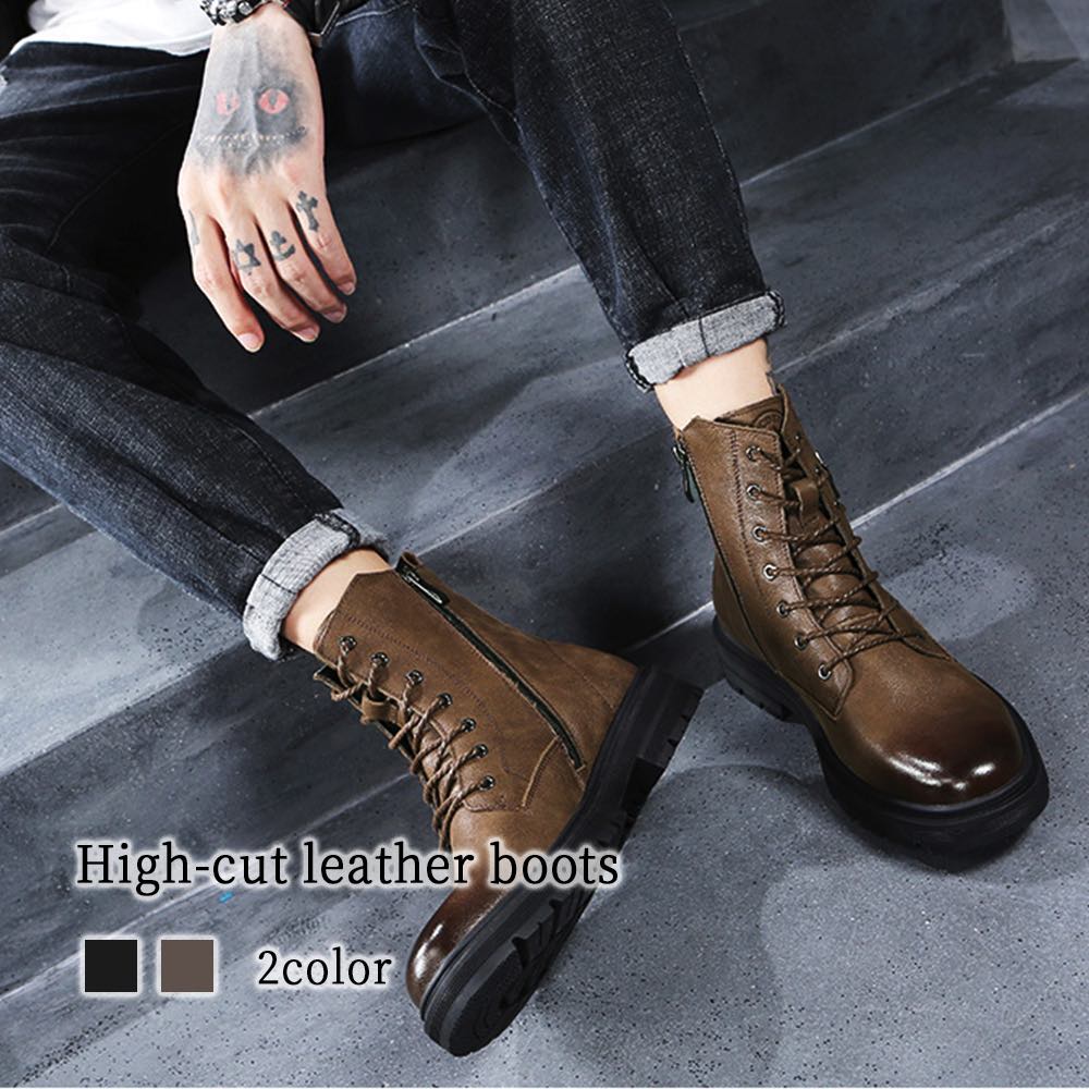 ブーツ メンズ ハイカットレザーブーツ 完全 スエード フロント 滑らない サイドジップ 軽い 防水 春 靴 本革 シューズ 秋 ジッパー 人気 冬 ワーク 暖かい 夏 大人 防寒 ブーツブランド 革
