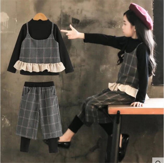 秋 冬 子供服 韓国ファッション トレンド 女の子 可愛い カジュアル チェック柄 3点セット