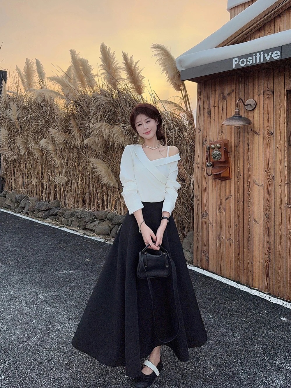 25 2点セット長袖レディース シャツ×スカートロング丈ハイウエストタイトおしゃれ韓国系トップスボトムスシルエットゆったりショート可愛いフェミニンファッション
