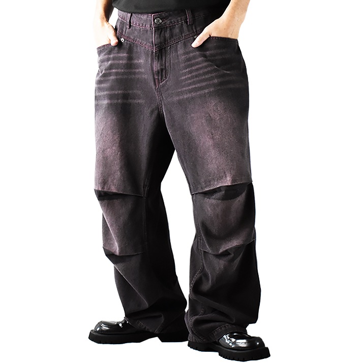 ワイドパンツ メンズ デニム ワイドデニム ワイドデニムパンツ 大きいサイズ デニムパンツ ジーンズ ズボン ジーパン ワイド ヴィンテージ加工 ウォッシュ加工 古着風 ゆったり 極太 ワタリ