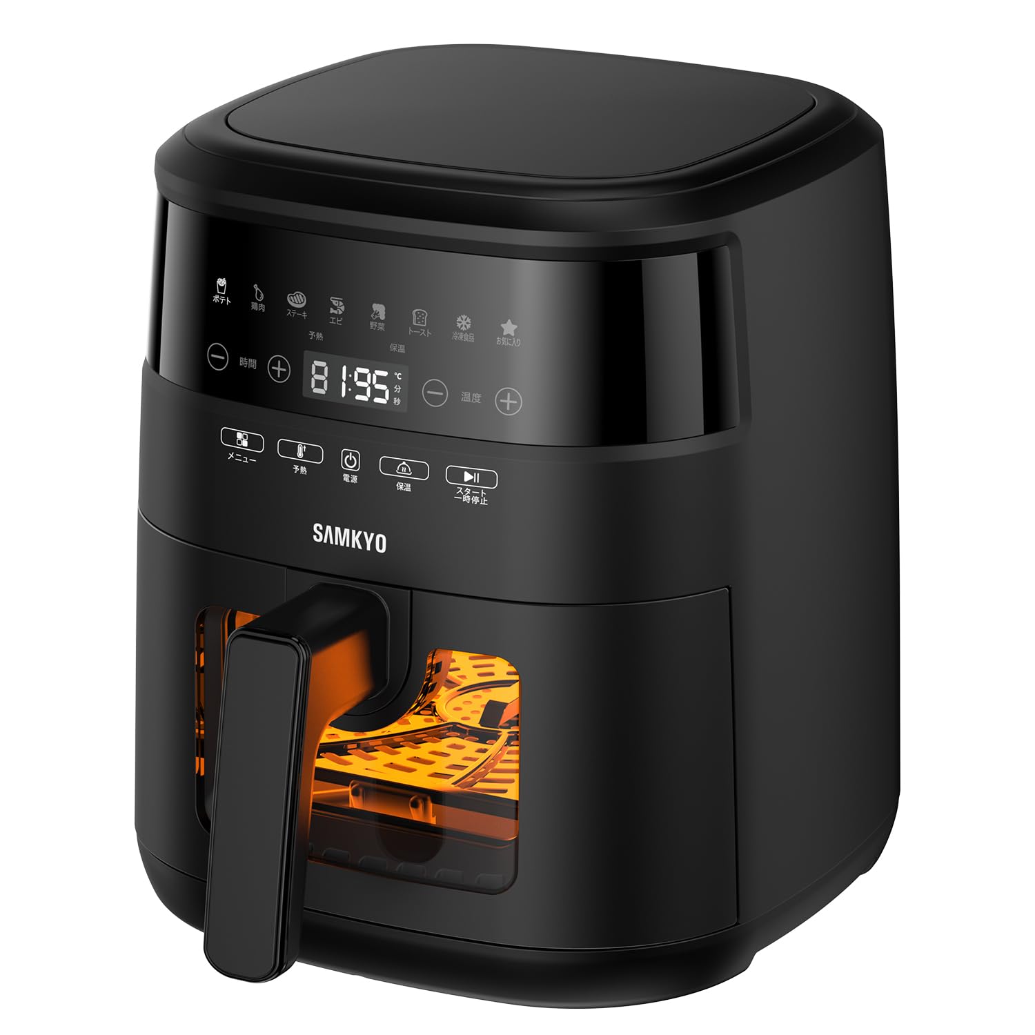 SAMKYO ノンフライヤー 4.2L 可視窓 大容量 1-4人用 エアフライヤー タッチパネル 日本語レシピ付き ノンフライヤー機 フライヤー 揚げ物 惣菜 F40 ブラック