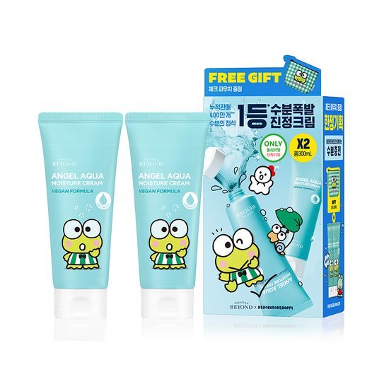 [ケロッピコラボ / 150+150ml] ビヨンド エンジェルアクア 水分鎮静クリーム 150ml×2本セット（チェックポーチ付き）