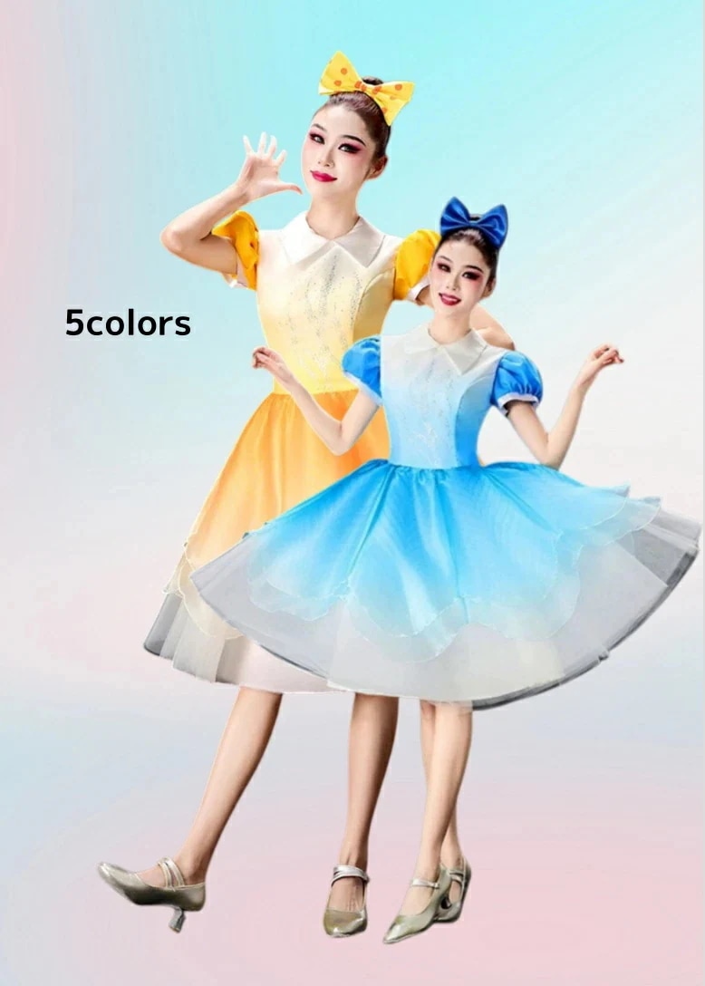 ダンス衣装 レディース ワンピース 半袖 カラフル グラデーション チアガール ジャズ ヒップホップ 舞台衣装 可愛い イベント 発表会 学園祭 パフォーマンス衣装 ガールズグルー プ