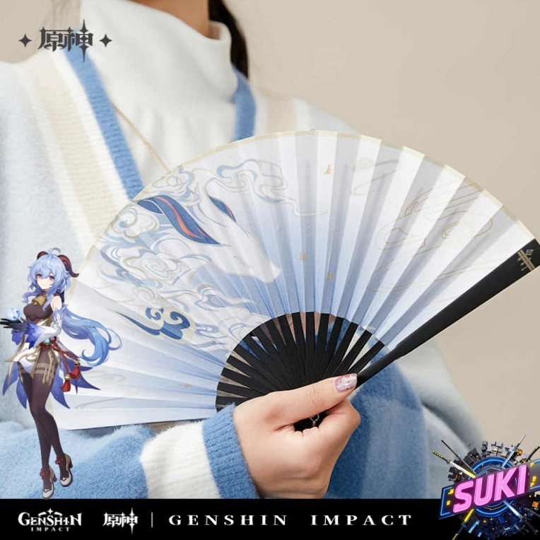 「折りたたみ扇子」【プロ品質を極める!】原神 グッズ / Ganyu インプレッションシリーズ / Genshin Impact Ganyu 甘雨 げんしん コスプレ 2