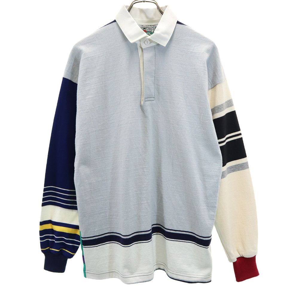 コロンビアニット USA製 ボーダー柄 切替 長袖 ラガーシャツ S COLUMBIA KNIT ラグビー ポロシャツ メンズ