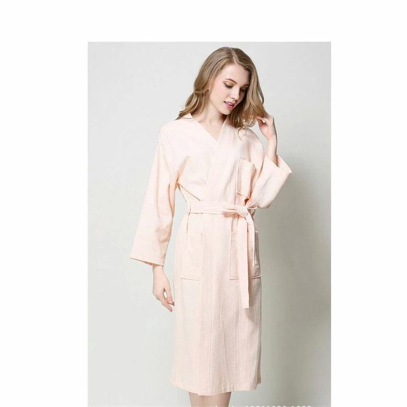 レディース メンズ 薄手 バスローブ 綿100 ミモレ丈 ホテル 春秋用 ユニセックス ワッフル バスローブ 膝下丈 男女兼用 ナイトガウン ユニセックス ナイトウェア