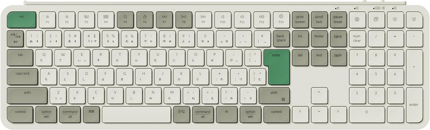 ウルトラスリム ワイヤレスキーボードフルサイズテンキー付ZMKカスタマイズシザースイッチ2.4 GHz/Bluetooth 5.2/有線接続ロ