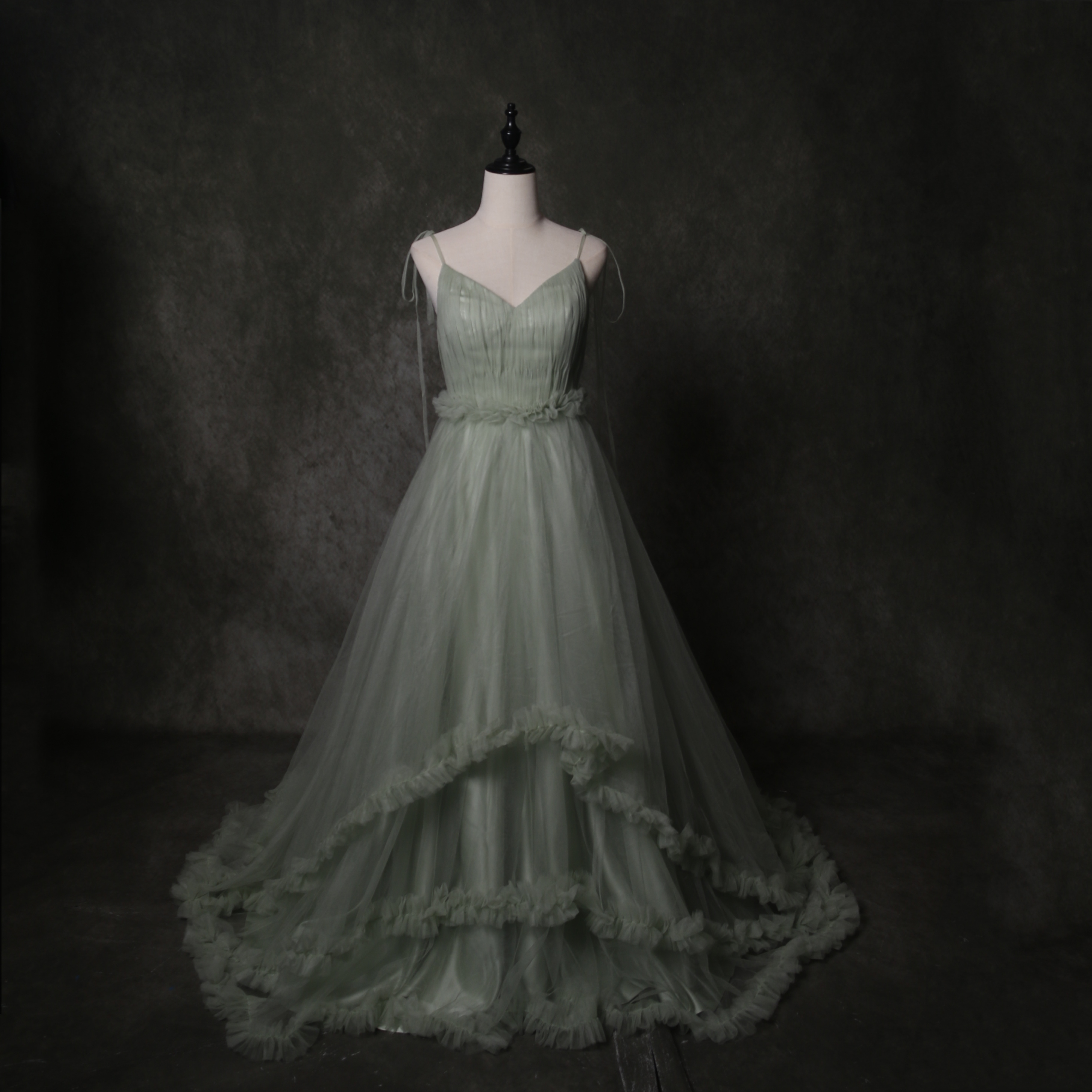 可愛い カラードレス 2次会/合コン/デート グリーン ラッフルフリル キャミソール 前撮り