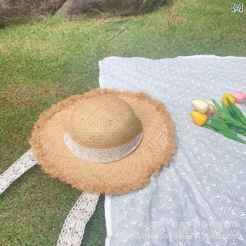 子供用 麦わら帽子 親子 ラフィ草 大帽檐 女の子 ベビー レース 夏 遮陽 防晒 透気 防風 ビーチ リゾート ゴールドカラー 円頂 4-6歳 8-10歳 2-4歳 10歳以上