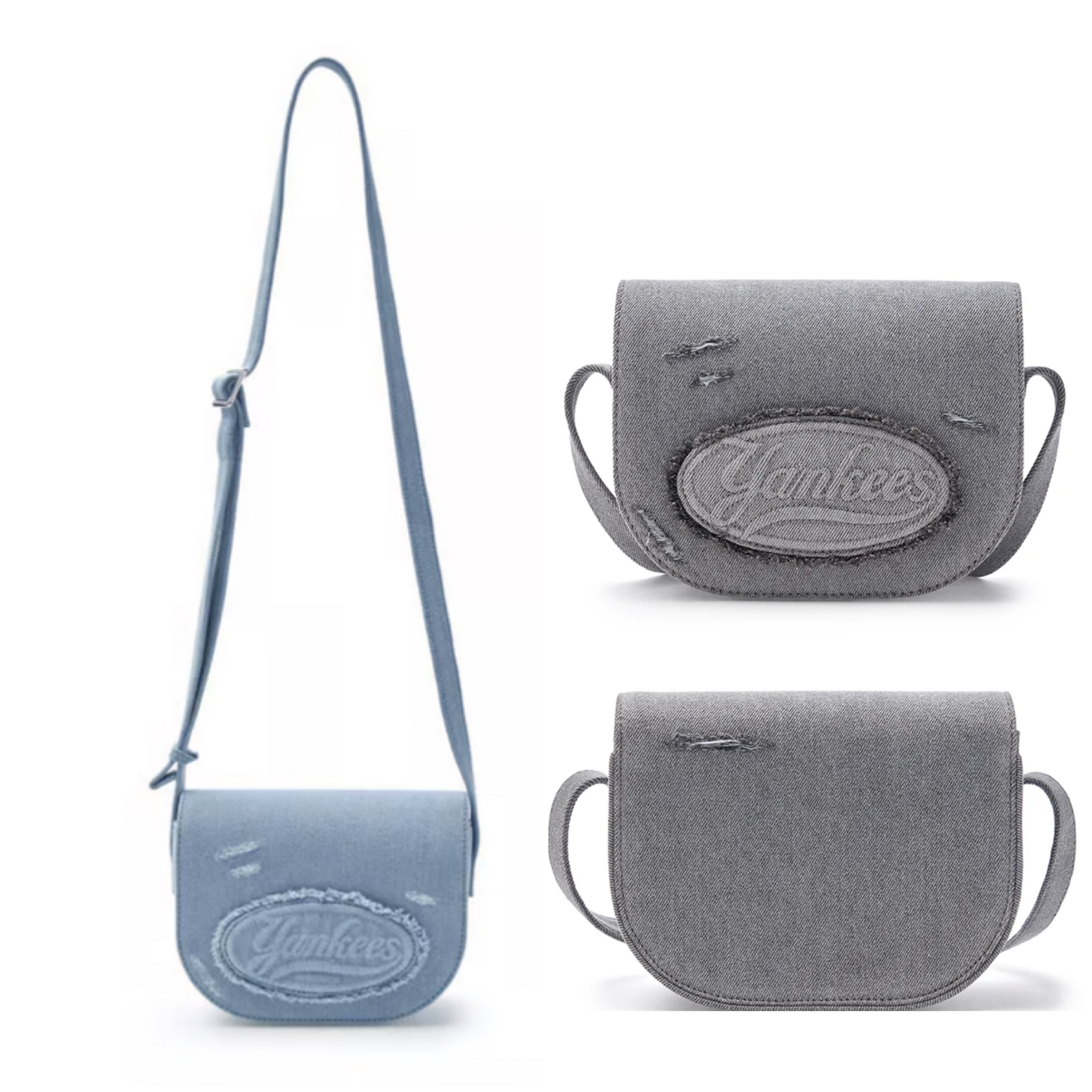 [25S新商品]レタリング ヴィンテージ デニム クロスバック ニューヨークヤンキース