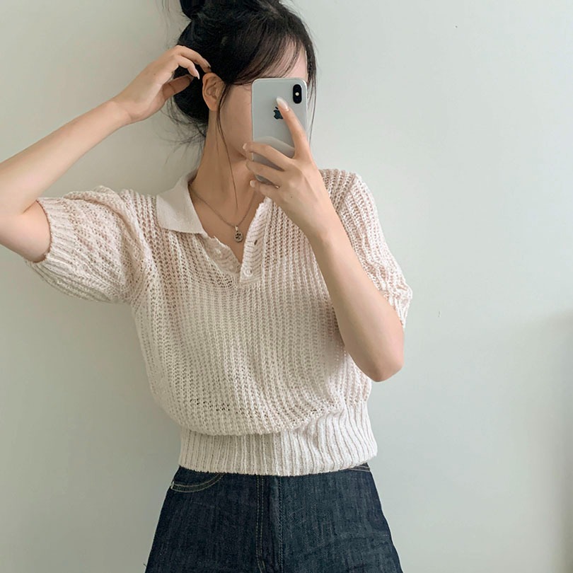 韓国の女性ファッション/ [4color] シースルーテープカラーニット nt1265