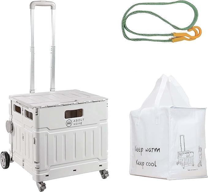 折り畳み 軽量 保冷バッグ付属 荷物固定ロープ付 ストッパー付き 蓋付き コンパクト ショッピングカート 買い物カート アウトドア ピクニック 耐荷重50KG (［70L］39＊43.5＊43.5（大