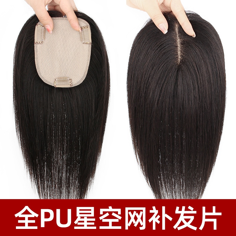 長いまっすぐな髪が痕跡やふわふわした髪の上部を覆っていない女性の本物の髪のウィッグタブレット本物の髪の本物の髪のタブレット