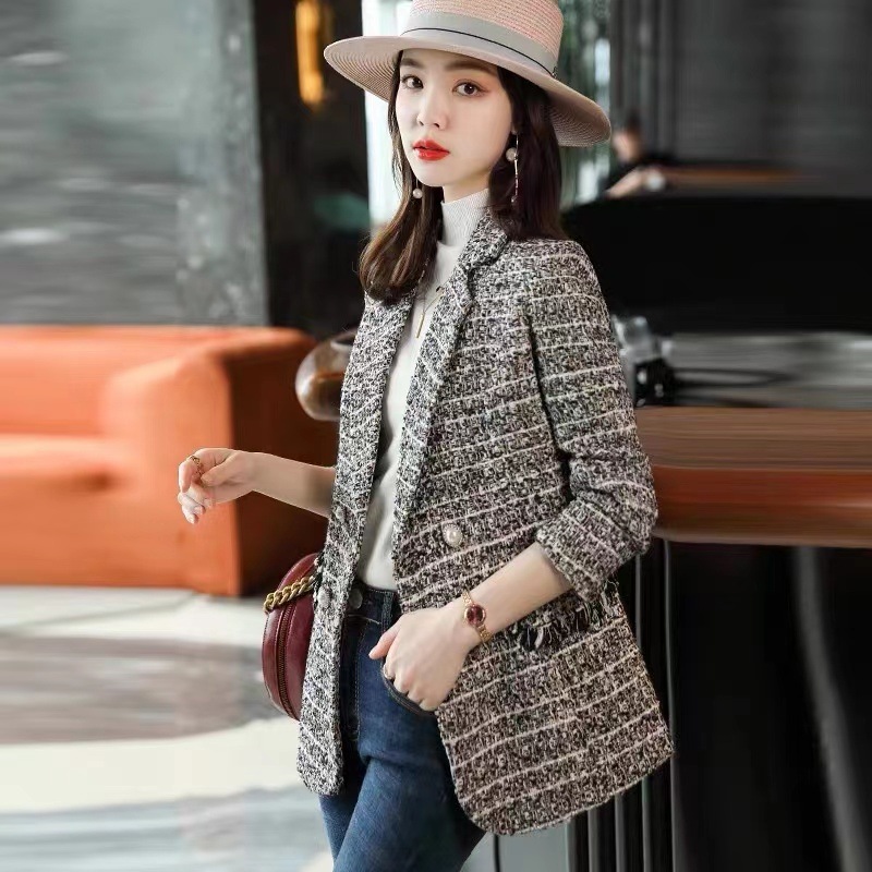 スーツジャケット レディース テーラードジャケット 秋冬新作 長袖ブレザー チェック柄スーツジャケッ