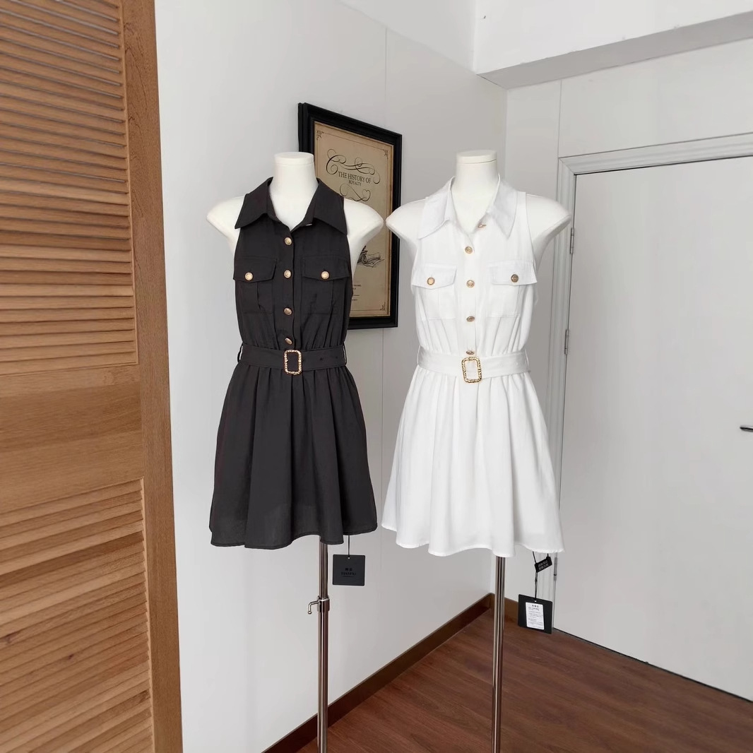 【急速出荷】楊小巻系高知アンティーク風シャツスカート開襟フレンチ雰囲気ワンピース新