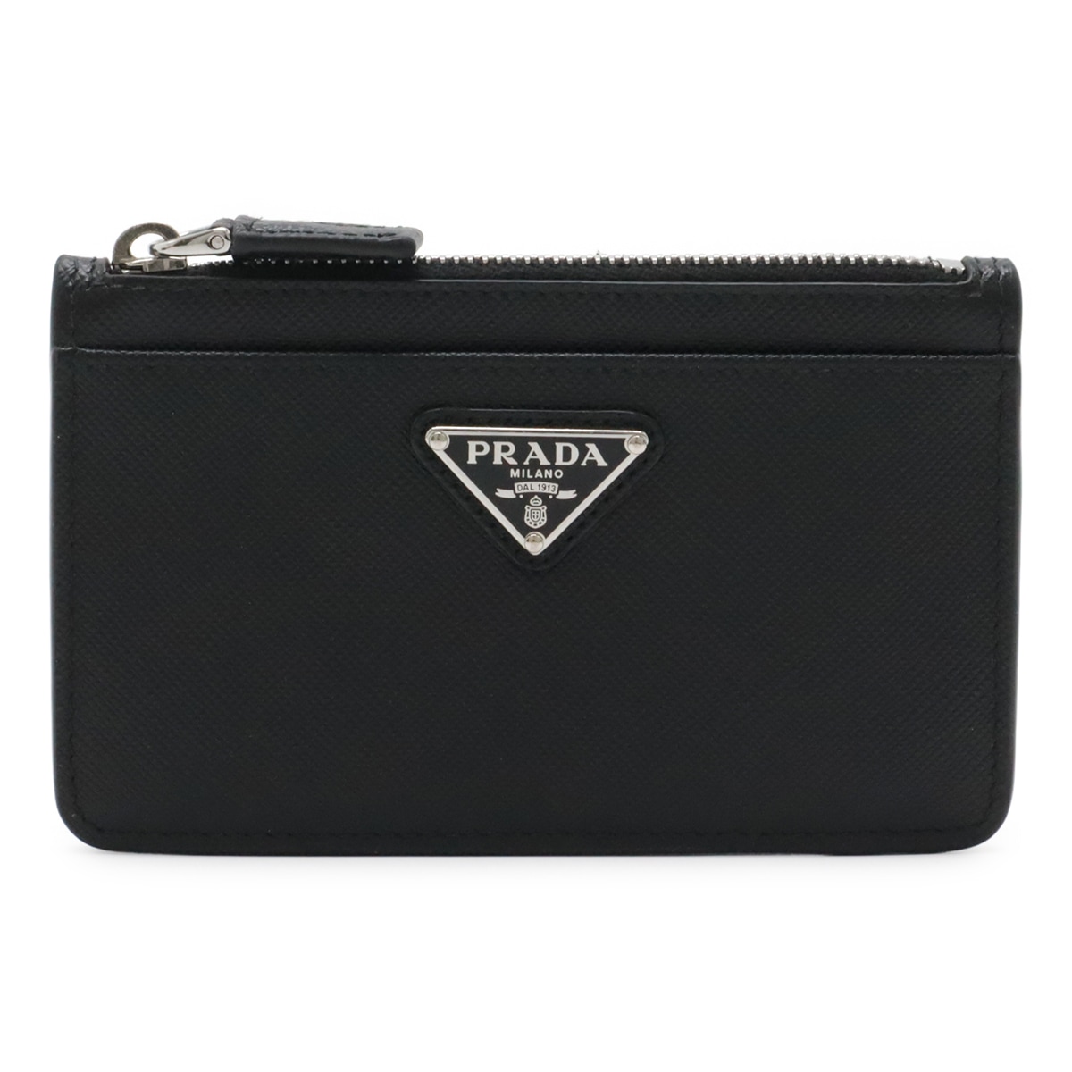 SAFFIANO トライアングルロゴ カードケース 名刺入れ パスケース コインケース 小銭入れ レザー NERO ブラック シルバー金具 2MC08