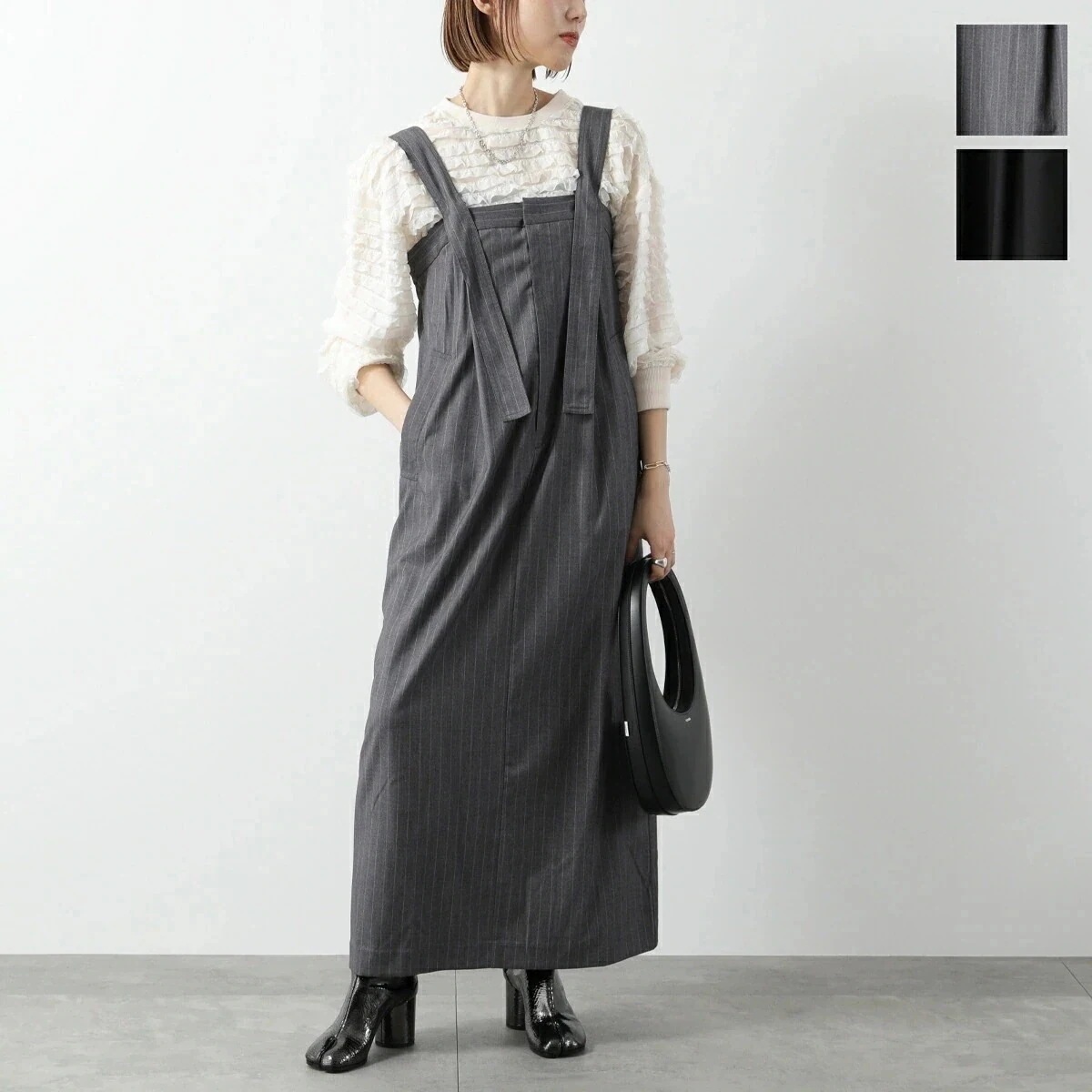 CHIGNON シニヨン ワンピース 5545-274NH レディース 2way ベアトップ ジャンパースカート ピンストライプ Iライン ロング丈 カラー2色 【mega】