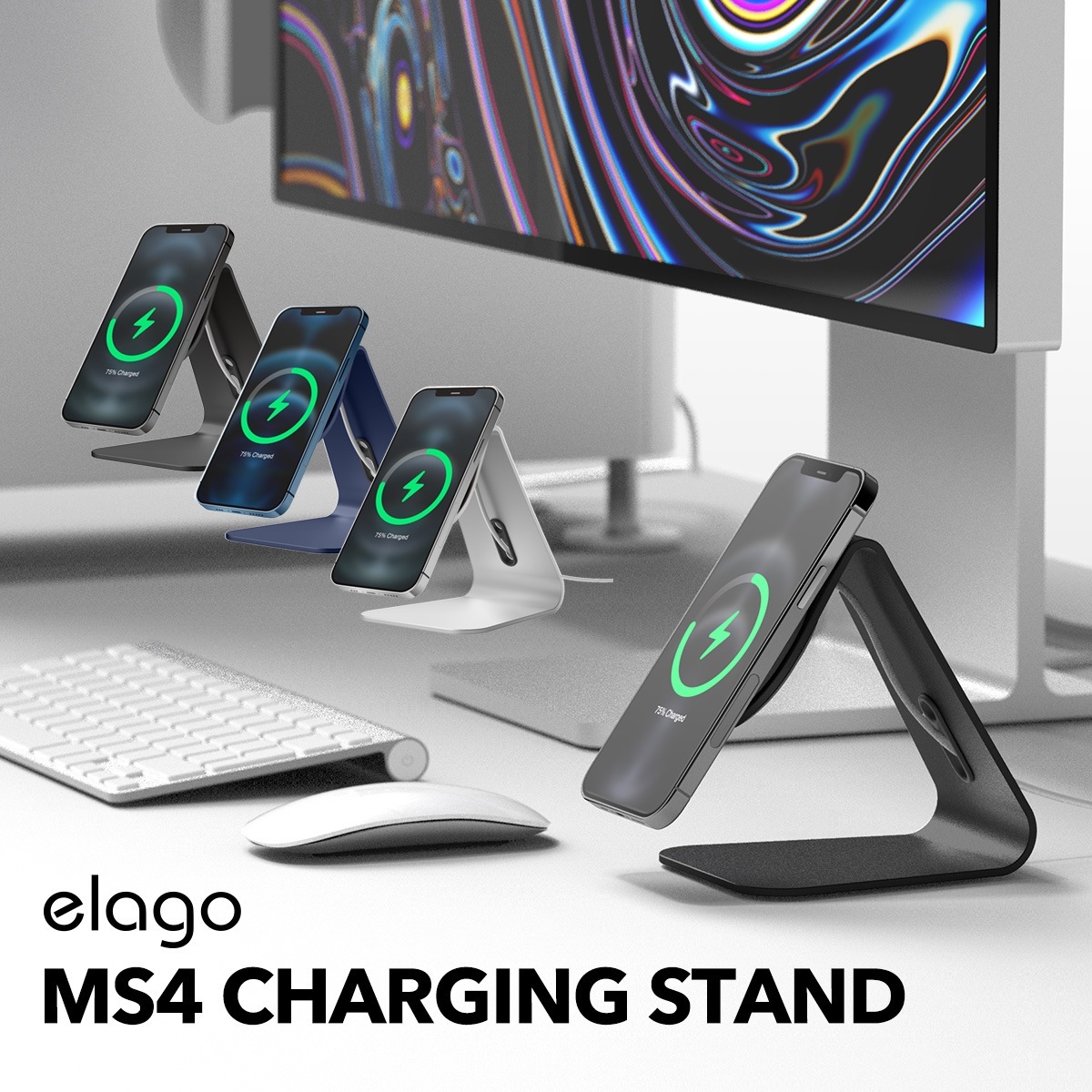 MagSafe スタンド iPhone12 各種対応 アルミ 製 MagSafe充電器 用 卓上スタンド シンプル マグセーフ スマホスタンド 充電台 MS4 CHARGING STAND elago