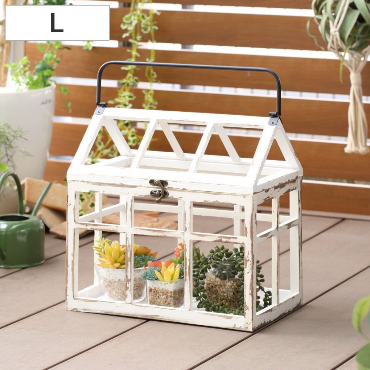 ガーデンオーナメント アブリ ガーデンハウスボックス L ガーデニング雑貨 家 ハウス 木製 ウッドボックス オブジェ 持ち手 鍵 付き 園芸 エクステリア 雑貨 飾り 庭 ベランダ