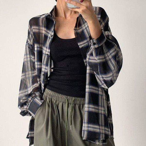 Hスタイル(SH)トーンオントーンルーズフィットチェックNB 秋 女性 長袖 シャツ ブラウス NB