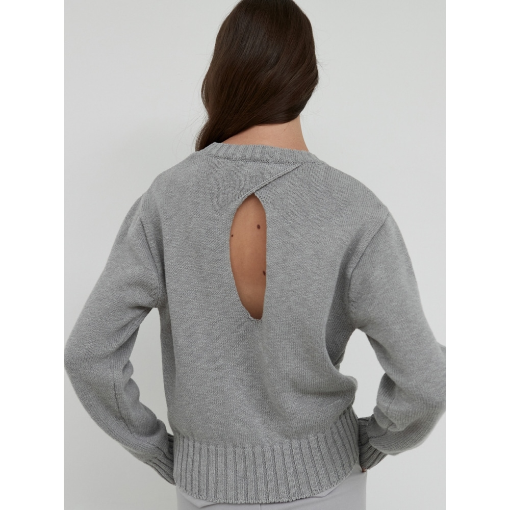 ouieバックホールラウンドネックニットチャコールOU1173