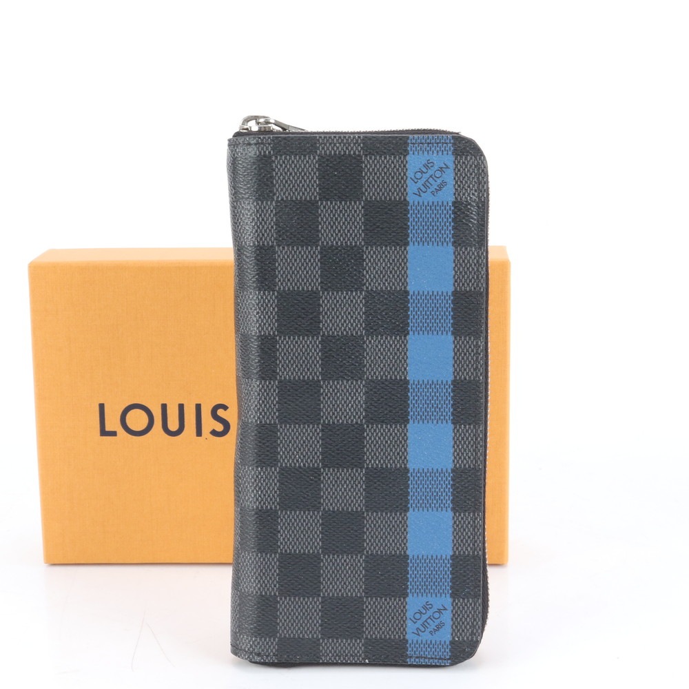 美品 ダミエ グラフィット ジッピー ウォレット ヴェルティカル N60078 レザー×コーティングキャンバス 長財布 長財布 二つ折り ウォレット ラウンドファスナー メンズ EEE CQ6-6