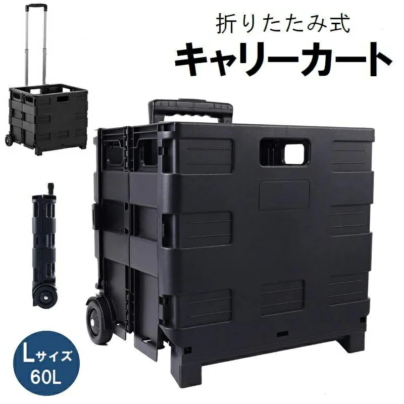 キャリーカート 台車 Lサイズ 60L 折りたたみ コンテナ型 箱型 蓋なし アウトドア キャンプ 買い物 スポーツ レジャー 旅行 ショッピング