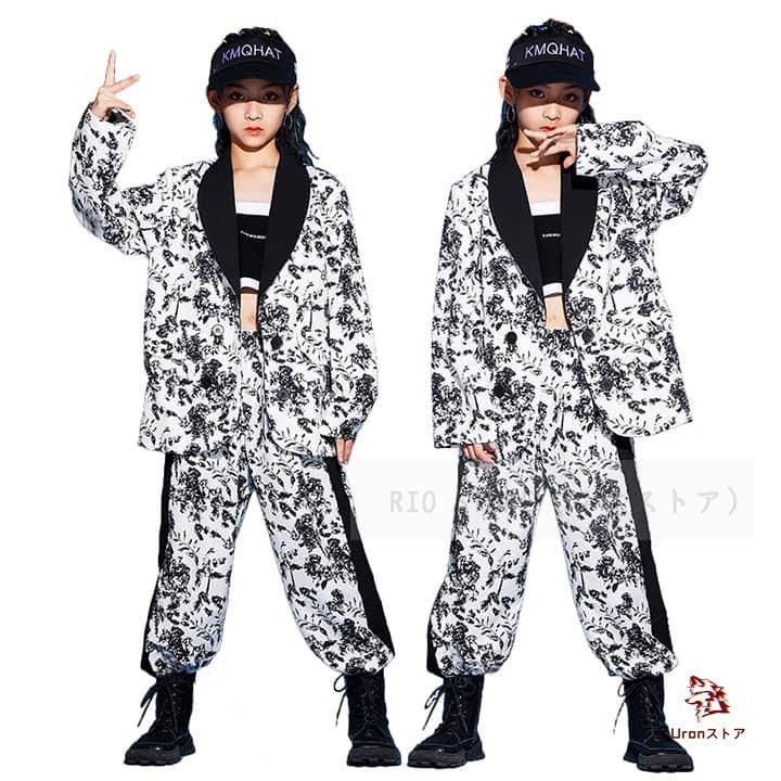 [新品入荷]ヒップホップ キッズ ダンス衣装 スーツセット 子供服 ヒップホップ ダンス衣装 女の子 総柄 セットアップ イベント お揃い 韓国ファッション ジャケット パンツ 5,468円
