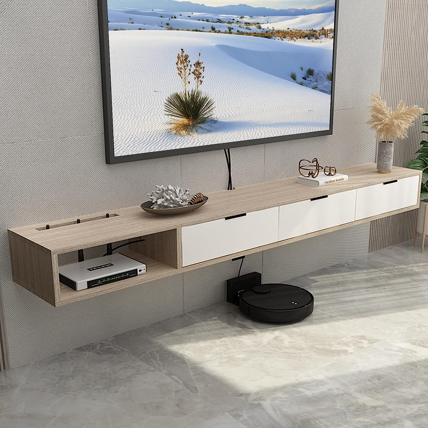 壁掛けテレビ台フローティング4ストレージコンパートメントと吊り下げテレビキャビネットPS4 / Xbox One/ケーブルボックス/DVDプレーヤー用メディアコンソール（LxWxH） (Color