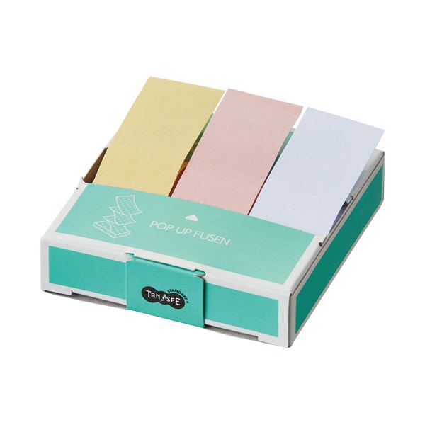 （まとめ）TANOSEE ポップアップふせん 紙箱付 75x25mm 1セット（3冊） [x50]