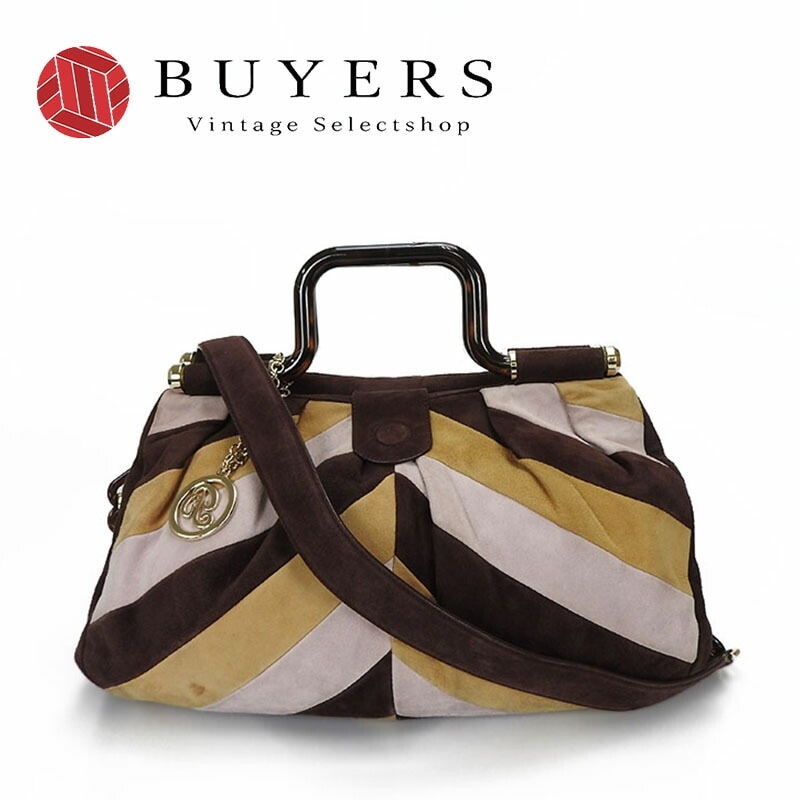 中古 バリー BALLY 2WAYハンドバッグ ショルダースエード レザー ゴールド金具 べっ甲調 普段使い hand bag suede【中古】