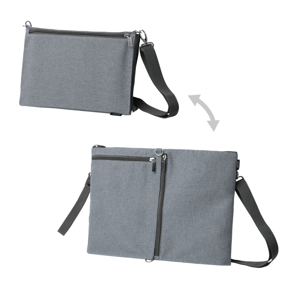 （まとめ買い）ソニック ユートリム ひろがるサコッシュ ポーチ A4 タブレット収納 グレー UT-3565-GL [x3]