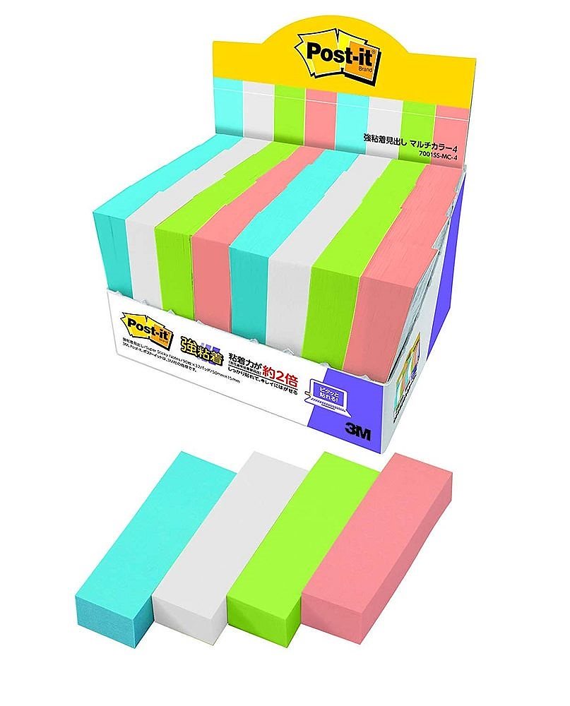 （まとめ買い）ポストイット 強粘着見出し マルチカラー4 増量パック 50x15mm 90枚x32パッド 7001SS-MC-4 [x3]