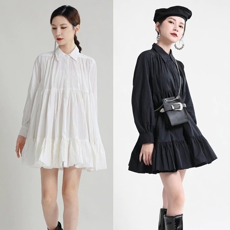 【J.Fashion】 春秋 Aライン シャツ風 ショートワンピ ハイウエスト 大きい裾 体型カバー チュニック レディース ワンピース日焼け止め 体型カバー メガ割