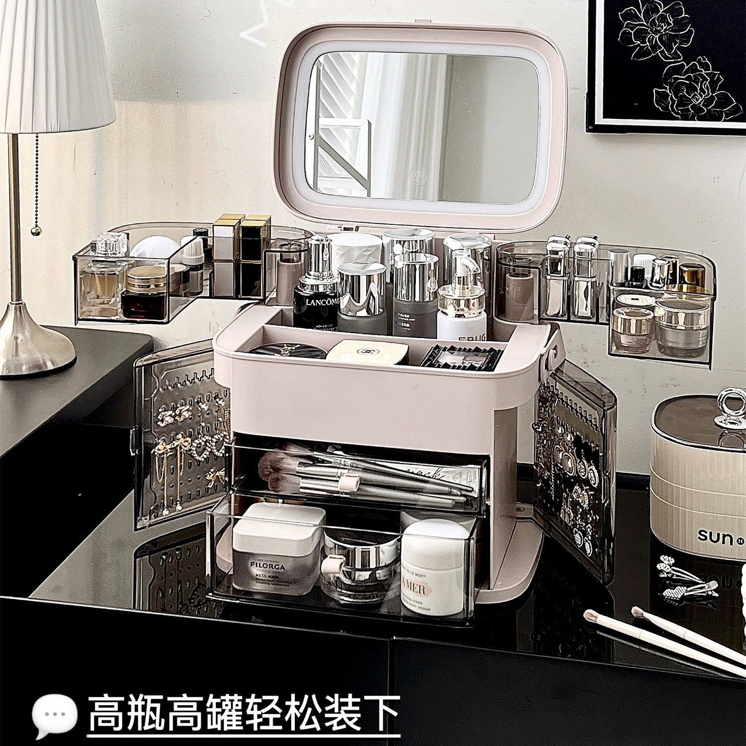 2024新作 韓国 メイクポーチ 化粧ポーチ 人気 レディース 機能的 手提げ付き 持ち運び 化粧品収納 大容量 韓国メイク小物入れ ブラシ入れ 軽い バック 旅行 化粧品 コスメ 収納30%までに制