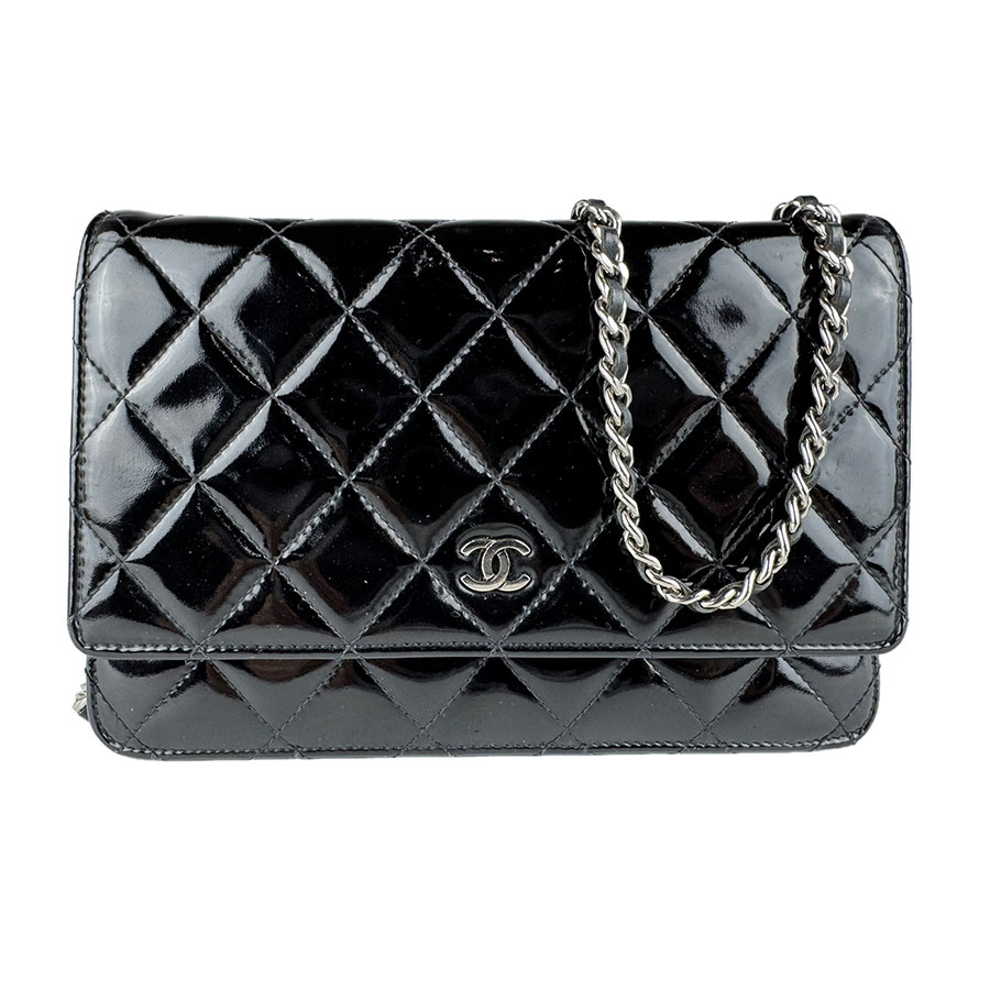 シャネル CHANEL チェーンウォレット パテントレザー ブラック シルバー レディース z9140