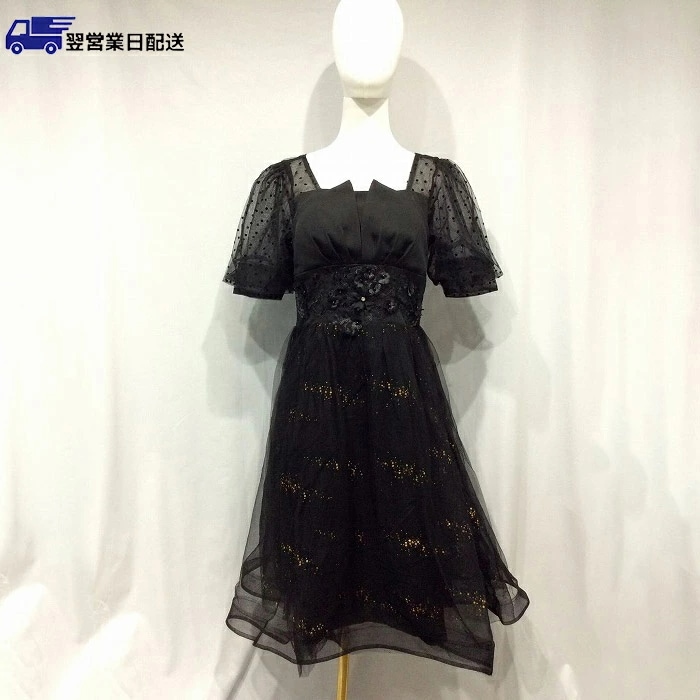 翌営業日発送ブラック M パーティードレス パフスリーブ 結婚式 ワンピース 黒ドレス フォーマルドレス セレモニー お呼ばれ ドレス 大人 ピアノ 発表会 袖あり 二次会 結婚式 謝恩会 披露宴 お