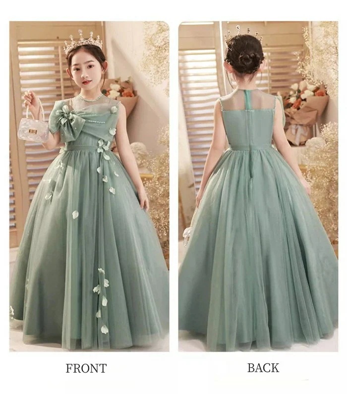 子供ドレス ピアノ発表会 キッズ ロングドレス グリーン ワンピース 花柄 子供 ドレス ル ノースリーブ 女の子 フォーマルドレス 子ども 誕生日 パーティードレス 結婚式 七五三 発表会 フ