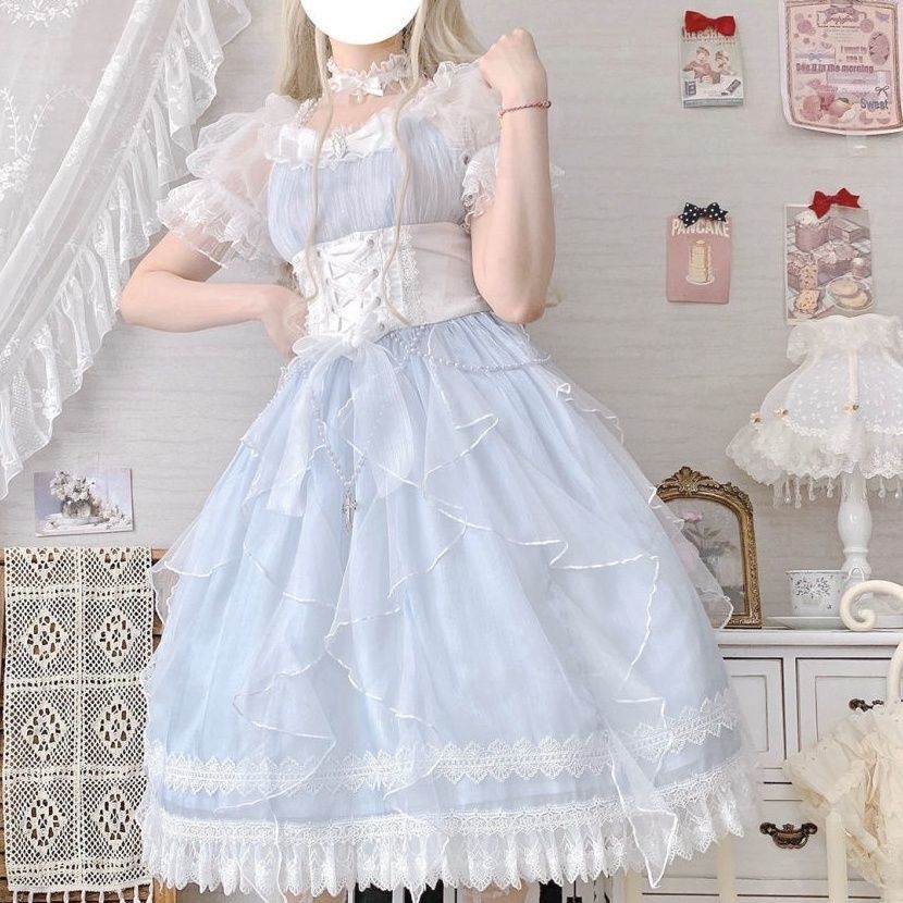 【2枚購入で 3oo円OFF！】サマーガールスカートマーメイド嘘ロリータドレスドレスショートスリーブプリンセスドレス