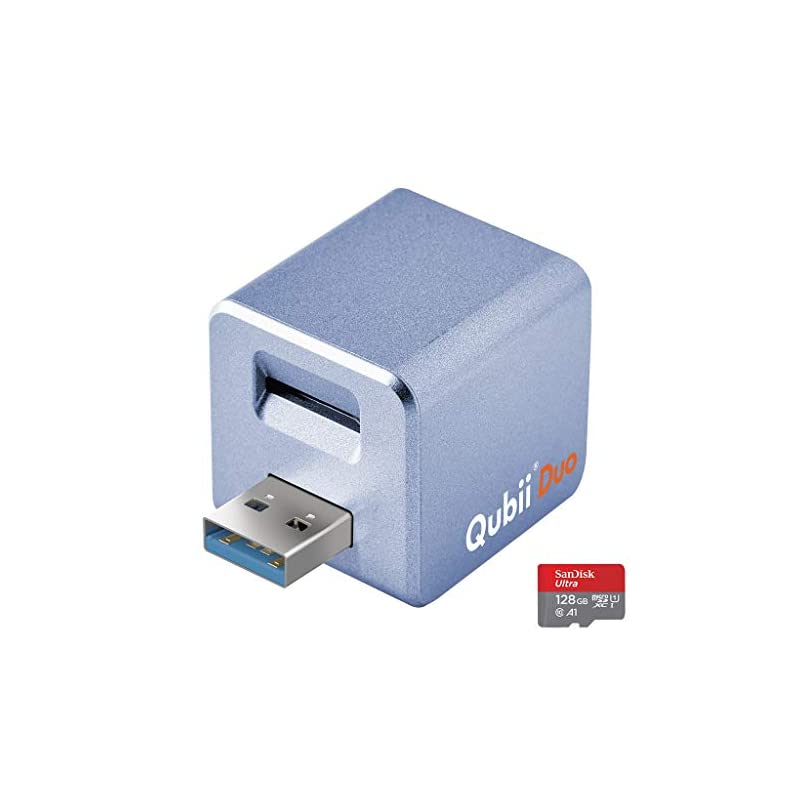 Maktar Qubii Duo USB Type A パープル (microSD 128GB付) 充電しながら自動バックアップ SDロック機能搭載 iphone バックアップ usbメモリ ipad