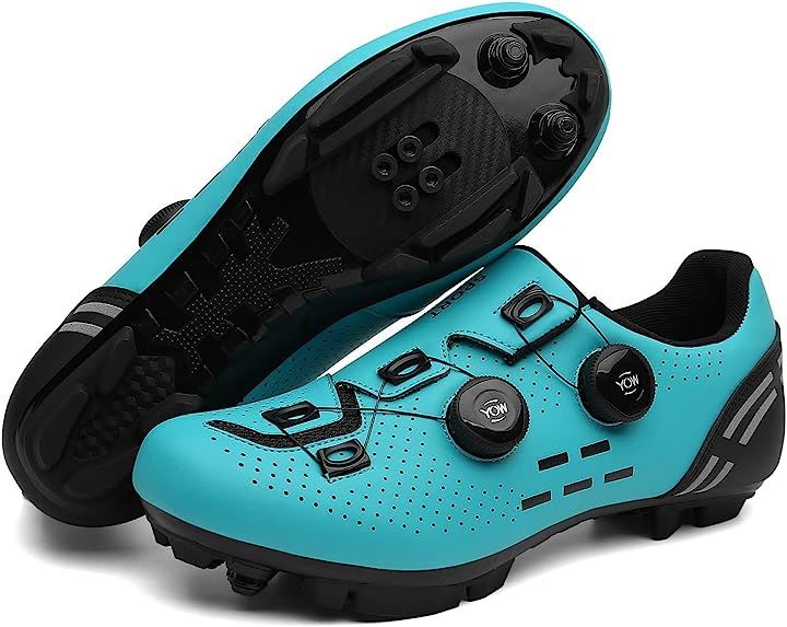 MTBシューズ ビンディング サイクル 自転車 靴 SPD(ターコイズブルー, 24.5 cm)