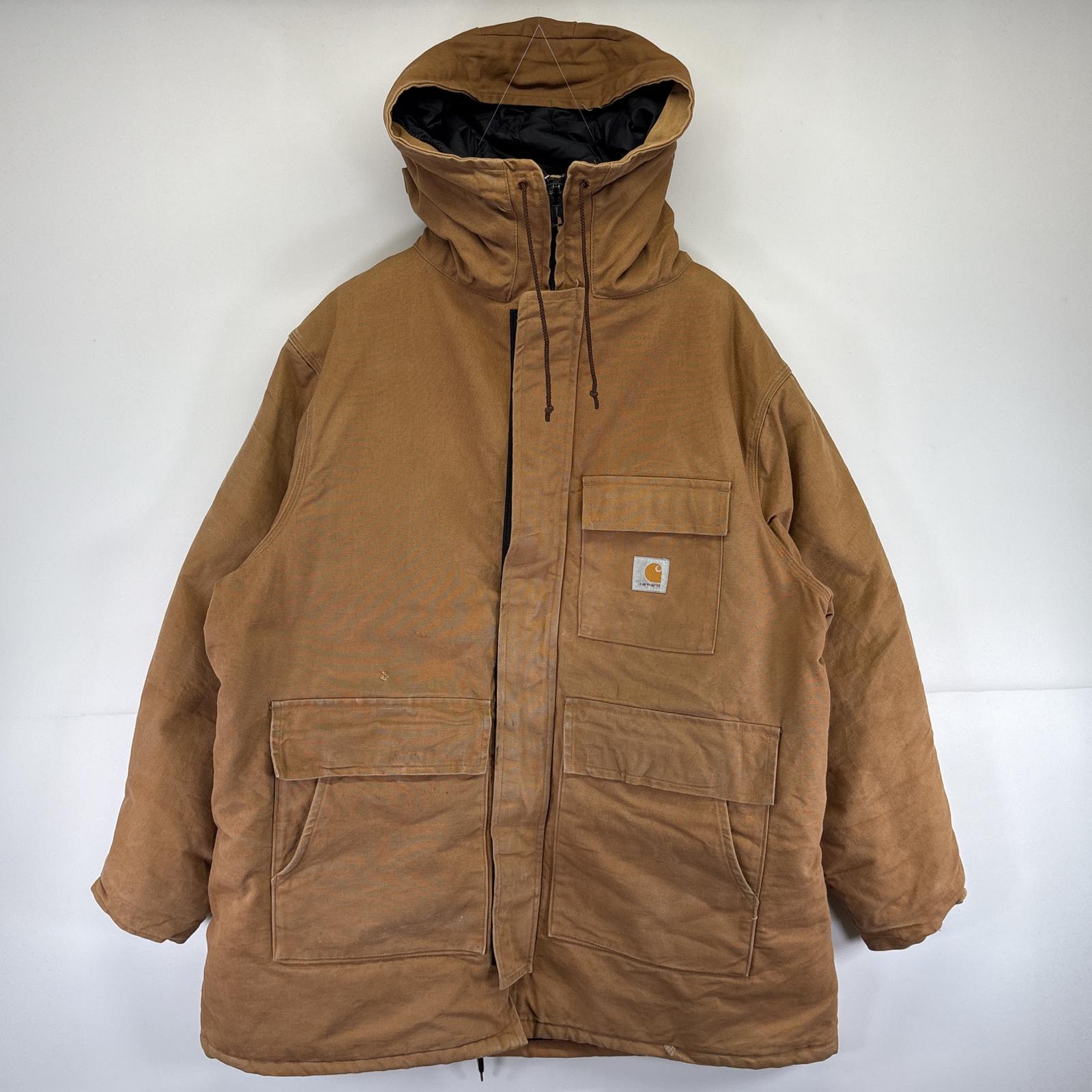 古着 USA製 ワークジャケット ダック ワンポイントロゴ 大きいサイズ 中綿 パーカー XXL ブラウン メンズ 8,360円