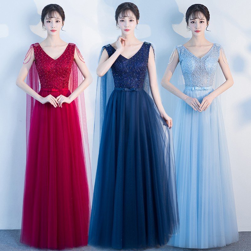 ロングドレス パーティードレス フォーマル 合唱衣装 袖なし 披露宴 二次会 ワンピース 成人式 V